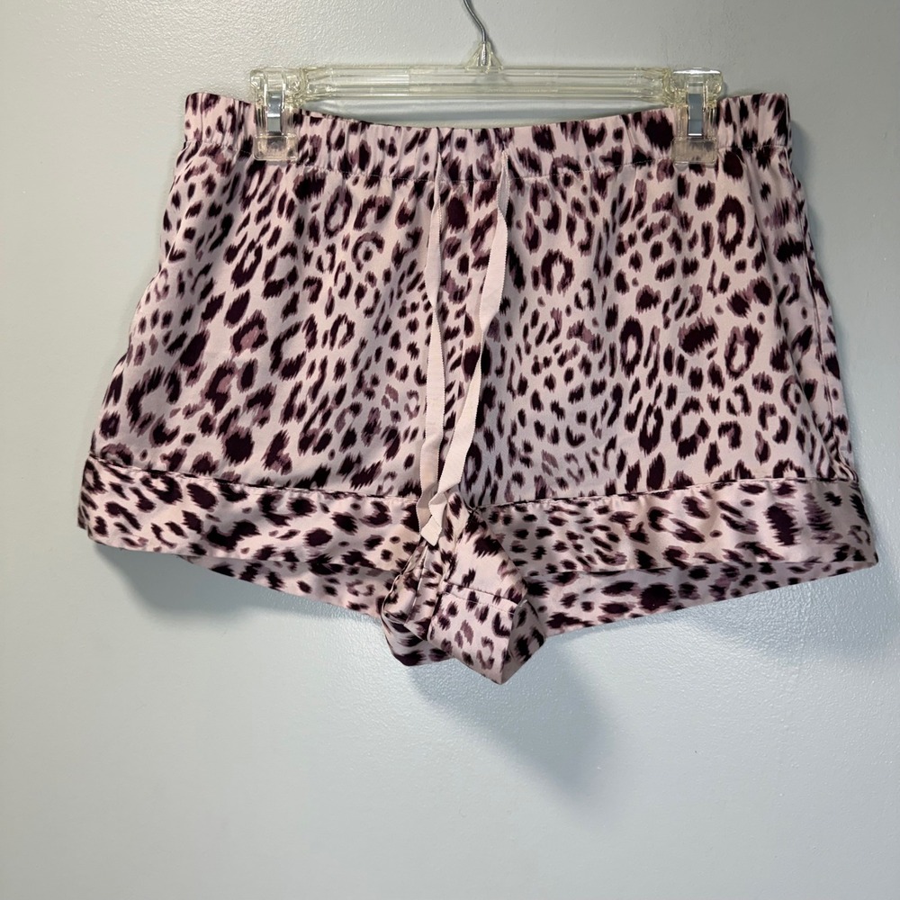 Victorias Secret‎ Leopard Print Pajama Shorts Pink Purple Satin Sleepwear Medium